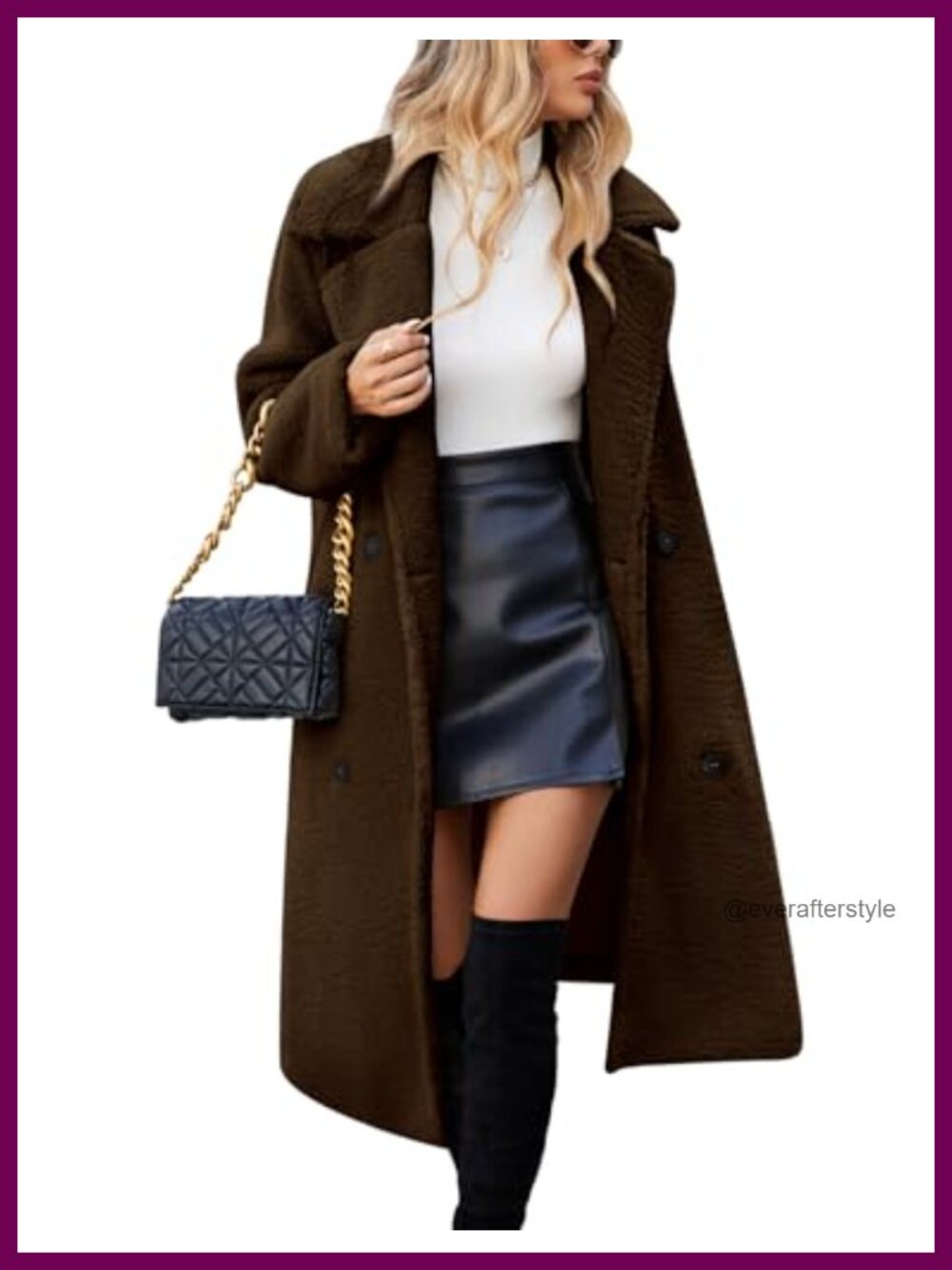 Women's Long Fleece Sherpa Coat Button Lapel Winter Jacket